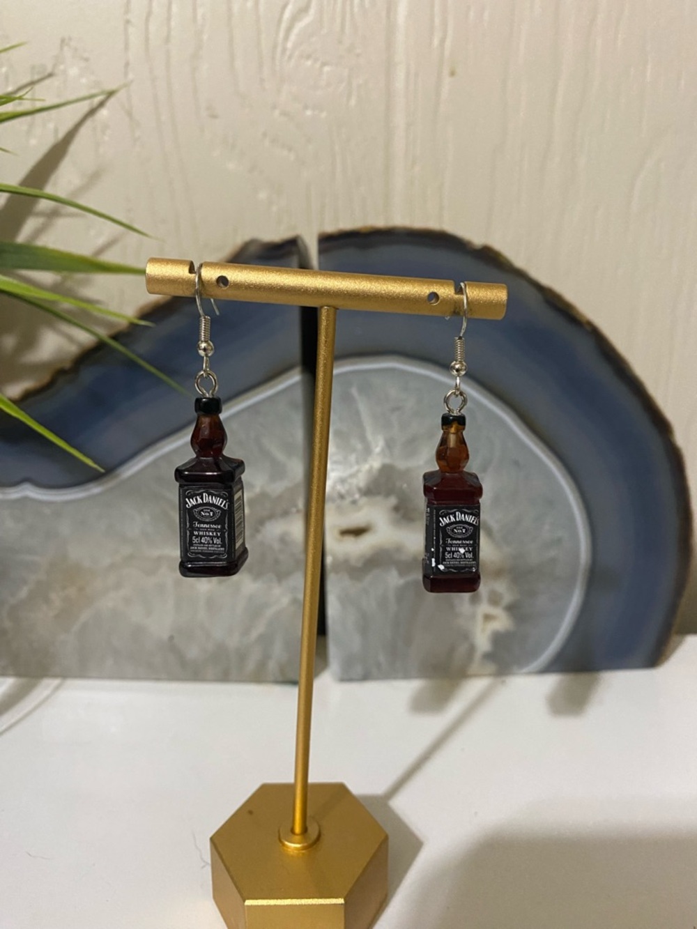 Mini Jack  Daniel’s Bottle Dangle Earrings - Amber Brown & Black